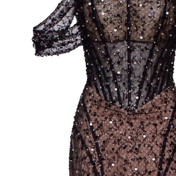 MILLA | Black Sequin Midnight Dress (Glamorous, sz M) - Picture 3 of 9